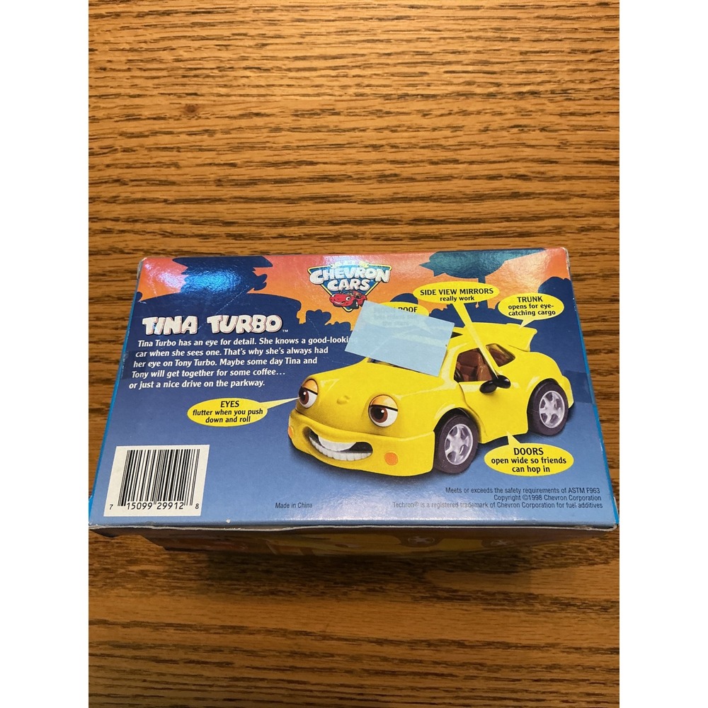 Vintage 1998 Chevron Cars Tina Turbo Yellow Collectible Toy Car New in Box - Picture 5 of 6